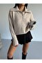Polo Neck Beige Buttoned Knitwear Sweater