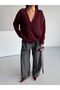 Buttoned V-Neck Burgundy Knitwear Cardigan - 3