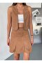 Women's Camel Faux Suede A-Line Stretchy Mini Skirt - 3