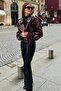 Clarve Vintage Women's Burgundy Leather Biker Jacket - 3