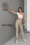 Women's Beige Winter Raised Diving Fabric Gathering High Waist Leggings
