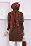 Brown Crew Neck Mercerized Relaxed Knit Tunic - 4