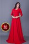 Women's Flexible Atlas Fabric V-Neck 3/4 Sleeve Maxi Red Evening Dress 257
