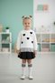 Crew Neck Heart Printed Ecru-Black Color Girl's Skirt Suit