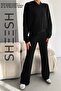 Soft Textured Modal Black Top and Bottom Set Bottom Palazzo Sweatpants Trousers Top Crop Hoodie - 3
