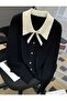 Women's Baby Collar 80's Model Ribbon Button Detailed Knitwear Sweater