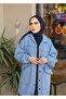 سترة دنيم كبيرة الحجم بجيوب متقاطعة وأكمام مطاطية - 5