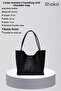 Black Shk76 Large Size Women's Hand and Shoulder Bag with Snap Fastener Wick Strap Faux Leather Makeup Bag - 4