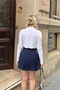 Navy Blue Full Pleated Belted Lined Shorts Women's Mini Skirt - 5