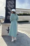 Women's Mint Double Breasted Collar, Slit, Belted Waist, Elastic Arm Ankles, Loose, Long Dress - 5