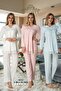 Women's Blue Long Dressing Gown, Maternity Maternity Dressing Gown 3-Piece Pajama Set - 2