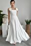 Women's Satin Strapless Neck Rose Accessory Design Strappy White Maxi Evening Dress 258 - 7