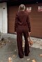Brown Cara Polo Collar Double-Sided Zip Crop Pants Women's Knitwear Top and Bottom Set - 5