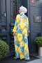 Women's Sunflower Patterned Dress Blue-Yellow - 6
