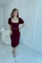 Burgundy Midi Length Dress with Sleeve Detail - 2