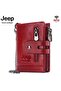 Unisex Red Special Boxed Wallet 100% Genuine Leather Coin Card Holder with Chain