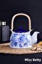 Straw Handled Blue Life Porcelain Plant Teapot Single Teapot - 3