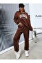 Los Angeles Tracksuit Set Sweatshirt Jogger - Brown Printed Oversize Ribbed Crew Neck - 6