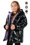 Girl's Waterproof and Windproof Fur Lined Hooded Coat Shiny Black