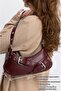 Burgundy Belt Bag Baguette Shoulder & Crossbody Bag – Vegan Leather, Zipper & Adjustable Strap - 4