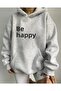 سويت شيرت بقلنسوة مطبوع عليه عبارة AYMONTANA Be Happy