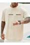 Boston Printed Single Jersey Beige T-Shirt - Oversize Crew Neck T-Shirt - 5