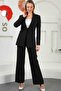 Black Women's Palazzo Blazer Suit Single Button Jacket Palazzo Pantalon - 2