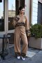 Crew Neck Long Sleeve Leaf Pattern Short Sweater Pipe Leg Waist Elastic Trousers Knitwear Two Pieces Set - 6