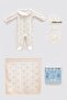 100% Cotton 4-Piece Newborn Set - Ribbon / Beige