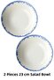 Antique baby blue 2-piece 23cm premium porcelain oversized salad bowl presentation serving set with blue floral design