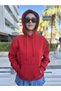 Women's Red 3 Thread Raster Hooded Kangaroo Oversize Hoodie - 2