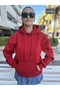 Women's Red 3 Thread Raster Hooded Kangaroo Oversize Hoodie - 3