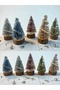 3 Pieces 10 cm Sparkling Beaded Snow Effect Red Pine Tree T12
