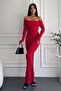 Red Slit Long Sleeve Finger Interlocking Sandy Madonna Dress – Stylish & Elegant Evening Dress Model - 2