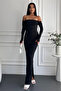 Black Slit Long Sleeve Finger Interlocking Sandy Madonna Dress – Stylish & Elegant Evening Dress Model - 2