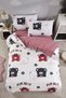 Burgundy Children's Duvet Cover Set with Teddy Bear, Natural and Healthy - Sheets with Elastic Band