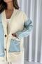 Garnished Denim Detail Women's Cardigan - Blue - 2