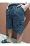Men's Sport Shorts Comfortable Fit Rain Pattern Cargo Pockets Navy Blue