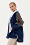 Dadali̇ Arm and Back Pule Embroidery Detail Kimono Blue - 2
