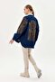 Dadali̇ Arm and Back Pule Embroidery Detail Kimono Blue