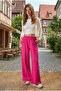 Women's Front Pleated Pocketed Wide Leg Trousers - Fuchsia - 6