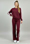 Modal Fabric 4-Stripe Burgundy Tracksuit Set - 2