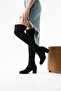Black Women's Daily Comfortable Fit Above Knee Suede Stretch Socks Zippered Thick Heel Boots - 5
