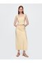 Kadın Bej Linen-Blend Midi Etek