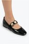 Patent Leather Black Women's Ballet Shoes with Velvet Gold Buckle, Stylish, Lightweight, Orthopedic, Noiseless Sole - 4