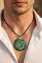 Original Handmade Green Double-Sided Prayer Agate Stone Necklace - 2