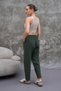 Khaki Linen Blended Casual Casual Style Women's Trousers - 3