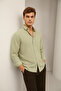 Summer Linen Textured Long Sleeve Green Half Oversize Men's Shirt - 6