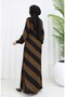 Geometric patterned belted viscose dress 0460-01 black brown - 6