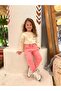Girl's Jogger Sweatpants with Pockets, Ribbed Knit Pieces, Pink - 3